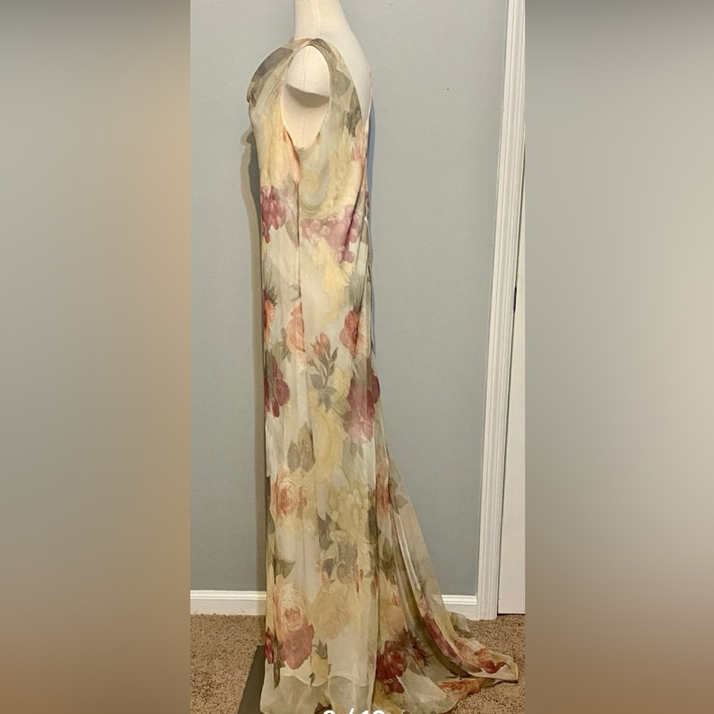 Vintage Jeffery & Dara Evening by Tom Barra Long Elegant Cream Floral Maxi Sz 16 - Picture 6 of 9